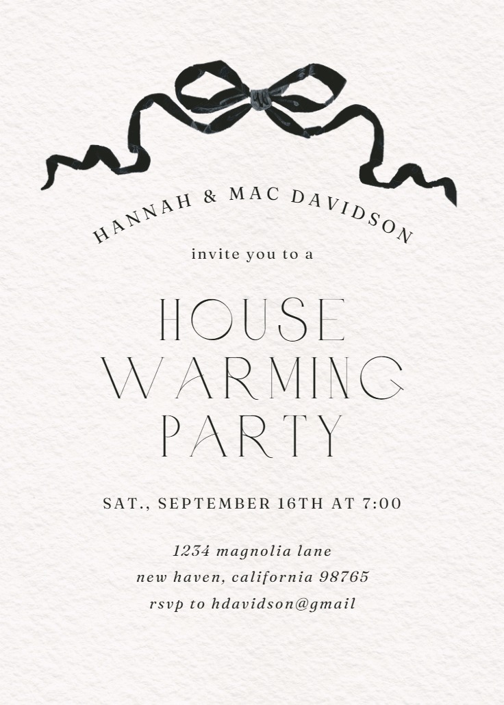 Black Ribbons Housewarming Invitation Template Greetings Island